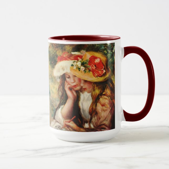 Renoir duas meninas que lêem na caneca do jardim (Direita)