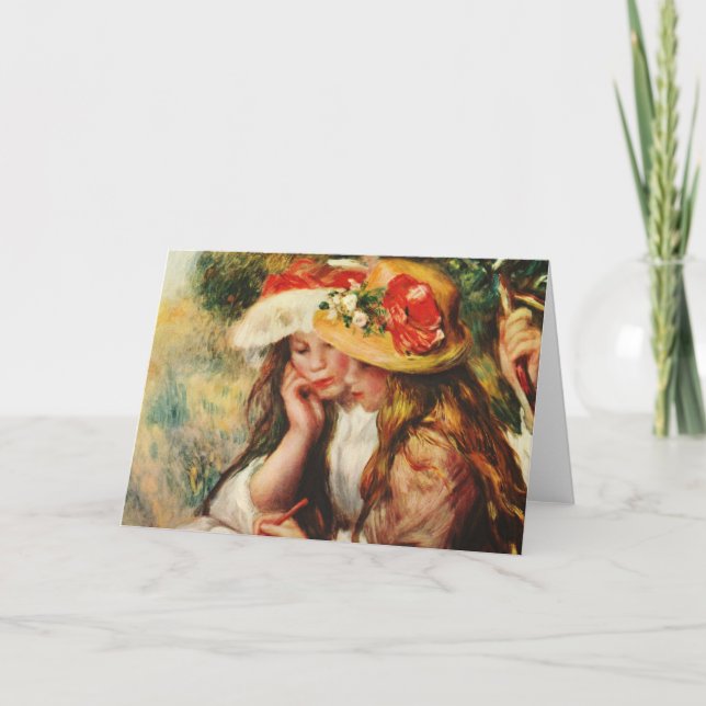 Renoir duas meninas que lêem no cartão do jardim (Frente)