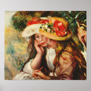 Renoir duas meninas que lêem no poster do jardim