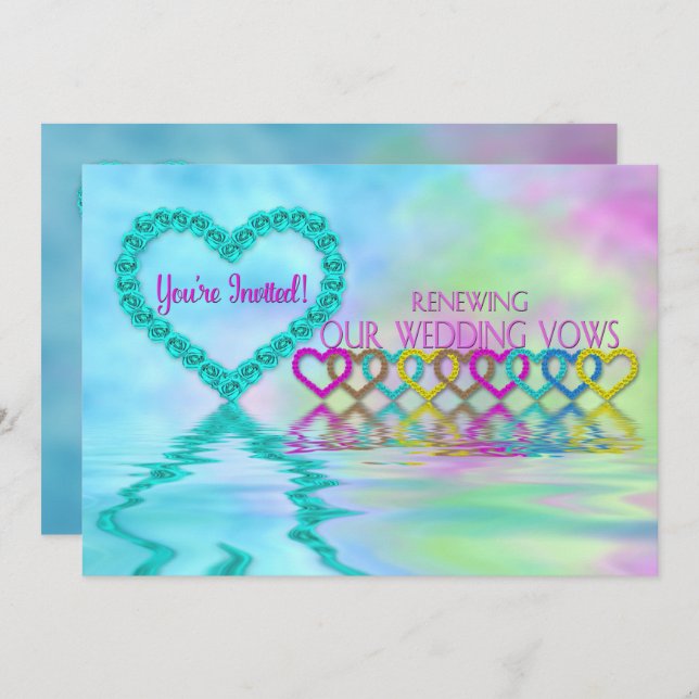 Renovação do Casamento de Voos Convite - Rosas/Cor (Frente/Verso)