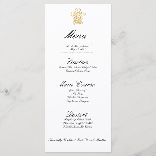 Réplica do Convite de Casamento Real | Menu do Jan (Frente)