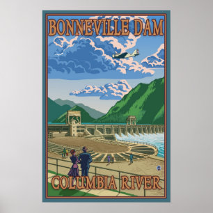 Represa de Bonneville - o Rio Columbia, OU poster