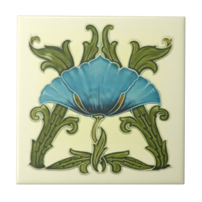 Repro Minton Art Nouveau Azulejo Azul Cerâmico (Frente)