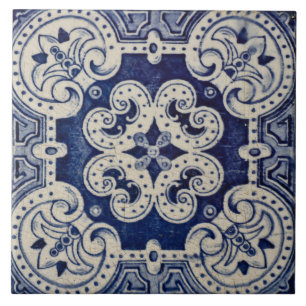 Reprodução Azulejos Geométricos Azuis Florais Port