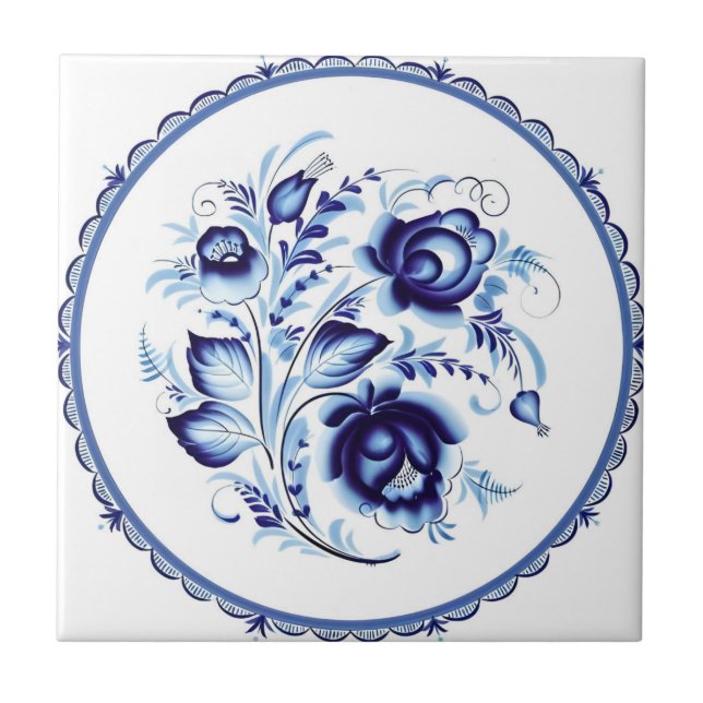 reproduções de azulejos de luxo flores azuis (Frente)