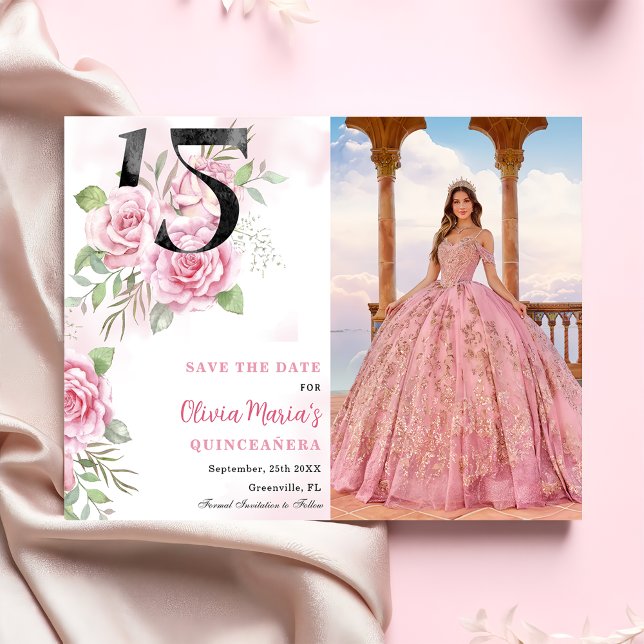 Reserve A Data 15 Birthday Quinceanera Rustic Foto Floral (Criador carregado)