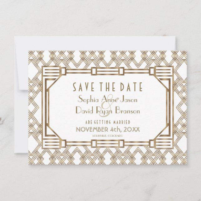 Reserve A Data 1920 Preto Dourado Charm Gatsby Salve A Data (Frente)