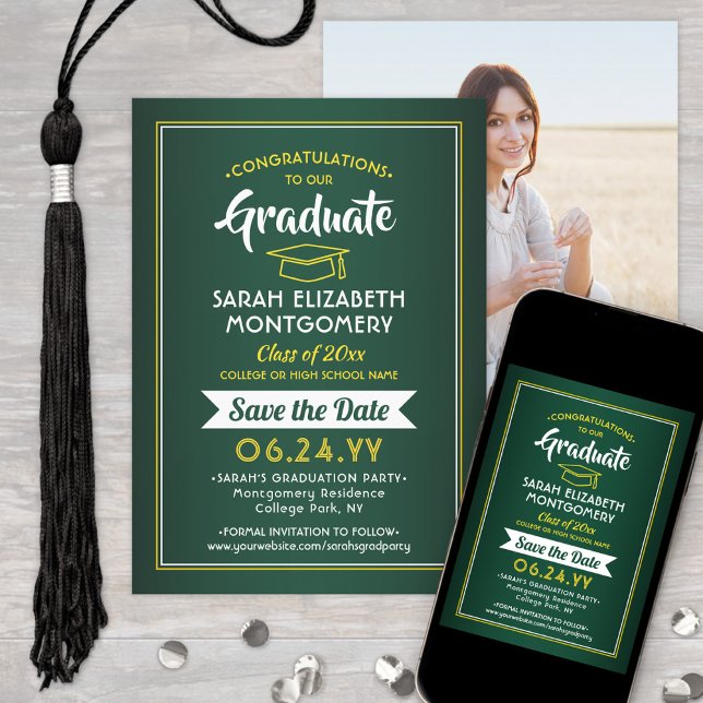 Reserve A Data 1 Graduação de Foto Verde Elegante e Amarelo Doura (Criador carregado)