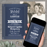 Reserve A Data 1 Marinho do Surpresa do Aniversário de Foto Azul<br><div class="desc">Você pode guardar um segredo? Convide familiares e amigos para uma festa de aniversário surpresa elegante e excitante com marinho de fotos personalizado azul e branco para salvar os convites de data. Imagem e toda a redação desta modelo são simples de personalizar, incluindo a mensagem que diz "Shhh! É uma...</div>
