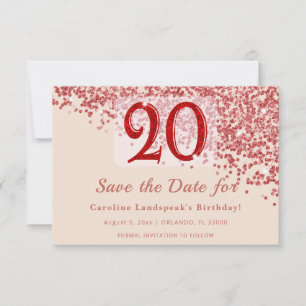 Reserve A Data 20º Aniversário Glitter Champagne Ruby Red Save th