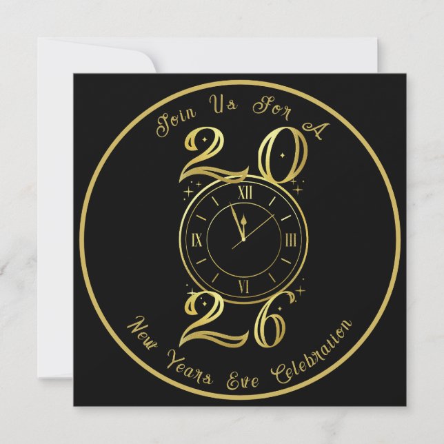 Reserve A Data 2025 Black Gold New Years Party Invitation (Frente)