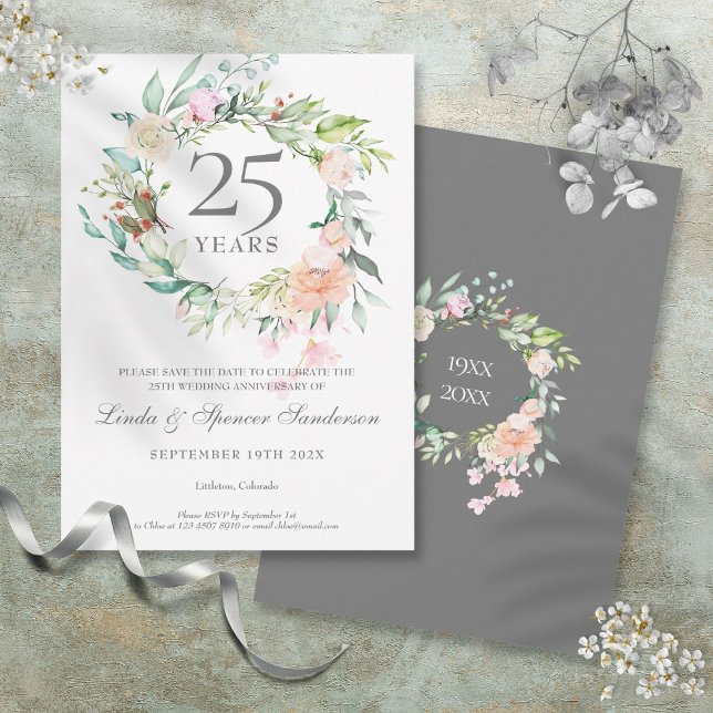 Reserve A Data 25 Aniversário Salve a Data Rosas Garland (25th Anniversary Save the Date Roses Garland)