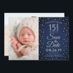 Reserve A Data 2 Foto Quinceanera Marinho Blue Confetti Sparkle<br><div class="desc">O tempo voa! Convide a família e os amigos para uma elegante comemoração Quinceañera para ela com este marinho azul na moda 2, cinzas e prata falsa 3, 5"x5" para salvar o convite de data. (DICA DE IMAGEM: Uma maneira fácil de centralizar uma foto exatamente como você deseja é recortá-la...</div>