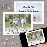 Reserve A Data 2 Foto: Reunion Party Modern Elegant Script<br><div class="desc">Convide familiares para salvar a data de um piquenique, churrasco ou festa de reunião com este elegante e moderno convite fotográfico 2. Todo texto e imagens são fáceis de personalizar. (DICA DE IMAGEM: Uma maneira fácil de centralizar as fotos como você deseja é recortá-las antes de carregá-las no site do...</div>