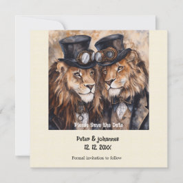 Reserve A Data 2 leões machos steampunk Salva a data