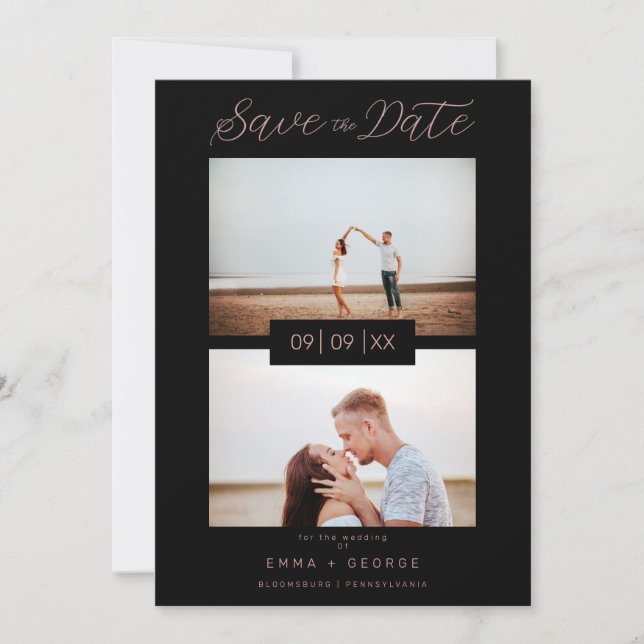 Reserve A Data 2 Photos Modern Collage Wedding Wimshical Script (Frente)