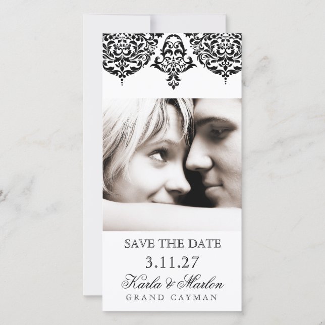 Reserve A Data 311 Mon Cherie Damask Black Save the Date (Frente)