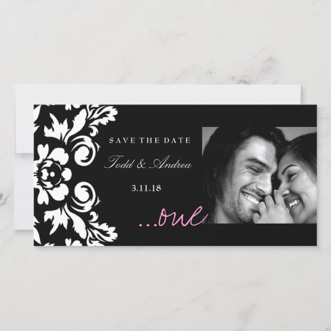 Reserve A Data 311-White Damask "ONE" (Um) rosa, salve a data (Frente)
