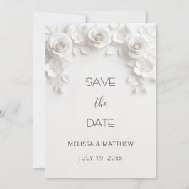 Reserve A Data 3D White Roses Save The Date Card
