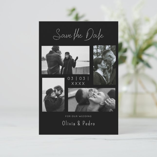 Reserve A Data 4 Fotos Colagem Moderna Casamento (Em pé/Frente)