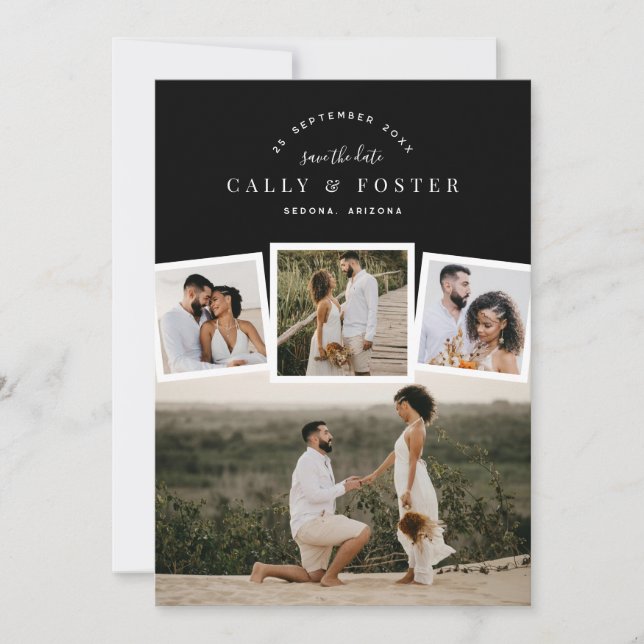 Reserve A Data 4 Photo Collage Save the Date Announcement Card  (Frente)