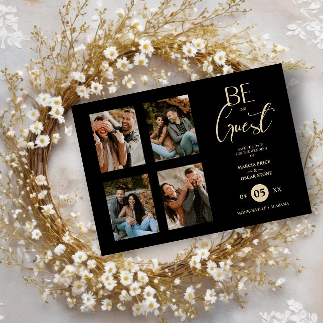 Reserve A Data 4 Photos Be our Guest Black Wedding Fancy (4 Photos Be our Guest Black Wedding Fancy Save the Dates Cards with Envelope. )