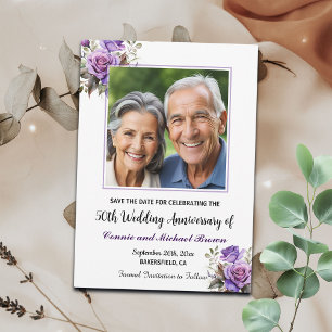 Reserve A Data 50ª Foto de Rosas Roxo de Aniversário de Casamento