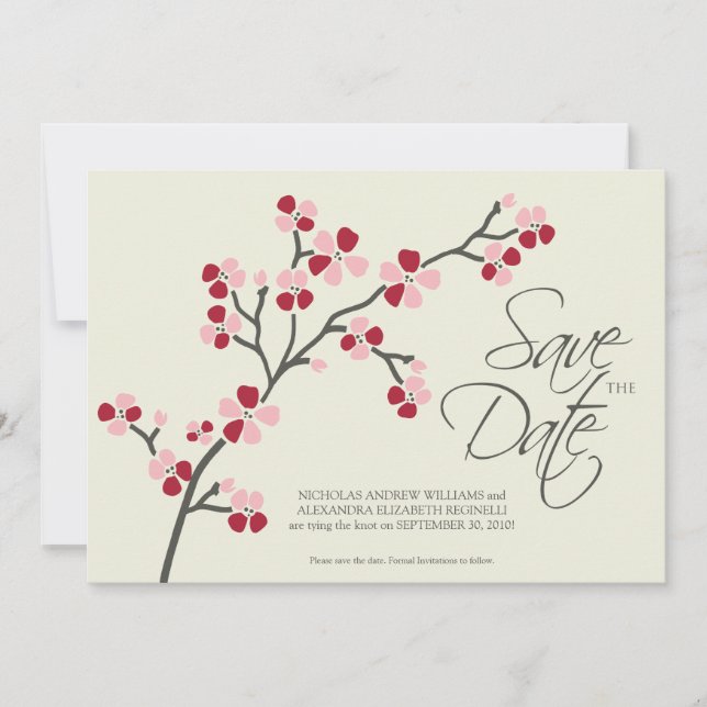Reserve A Data 5X7 Cherry Blossom Designer Salvar Data 2 vermelho (Frente)