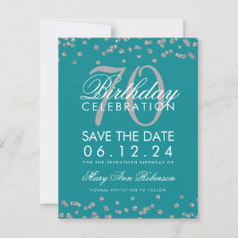 Reserve A Data 70 de Aniversário do Silver Teal Confetti