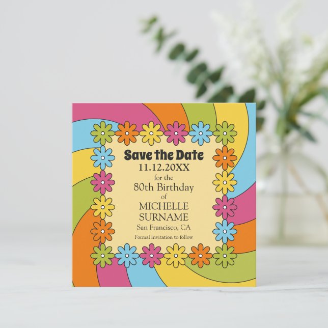 Reserve A Data 80th Birthday Retro 60s Music Groovy Party  (Em pé/Frente)