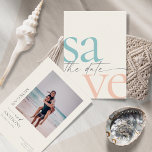 Reserve A Data A Foto Simples Da Summer Beach Salva A Data<br><div class="desc">Estes cartões salve a data de 5" x 7" apresentam um design minimalista em seafoam e letras sem cor com espaços reservados atrás para os nomes de casais,  data de casamento e informações de local e sua foto favorita!</div>