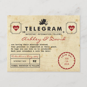Reserve A Data A placa de telegrama do Namorados Vintage salva a 