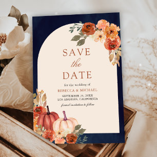 Reserve A Data Abóbora Floral Terracota Casamento Azul-Navy