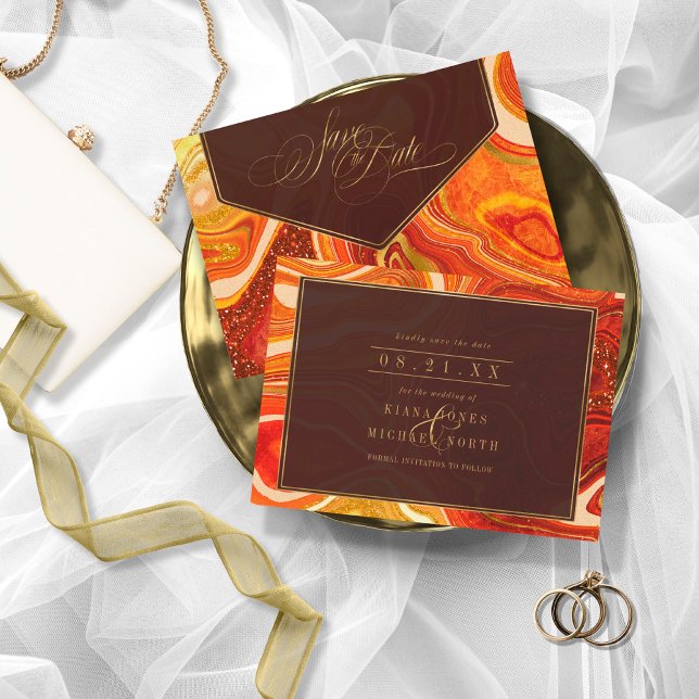 Reserve A Data Abstrato Agate Wedding Hot Orange ID827 (Criador carregado)