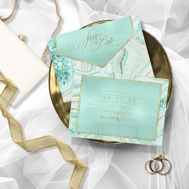 Reserve A Data Abstrato Agate Wedding Mint ID827 Salvar a Data (Criador carregado)