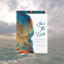 Reserve A Data Abstrato mystical Teal Coral Dourado