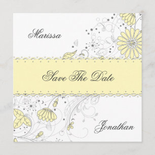 Reserve A Data Abstrato Pale Cinza Amarelo Flores Guarde A Data