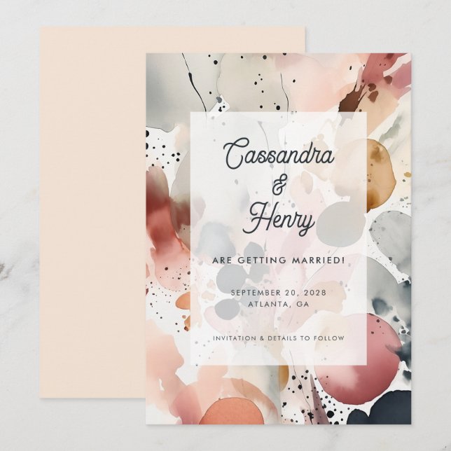 Reserve A Data Abstrato Watercolor Casamento Esparcado (Frente/Verso)