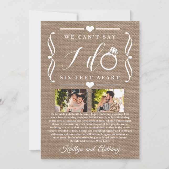 Reserve A Data Adiamento de Casamento de Seis Pés Diferente da Da (Frente)