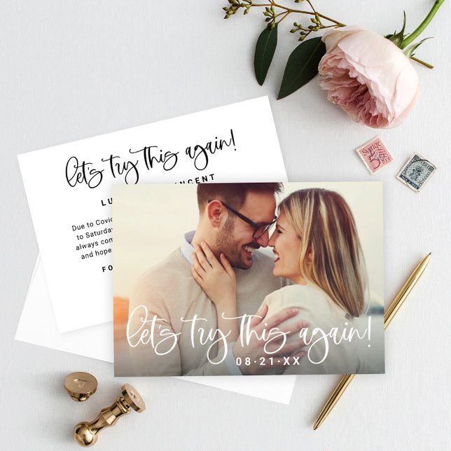 Reserve A Data Adiamento de casamento engraçado Vamos tentar nova (Criador carregado)