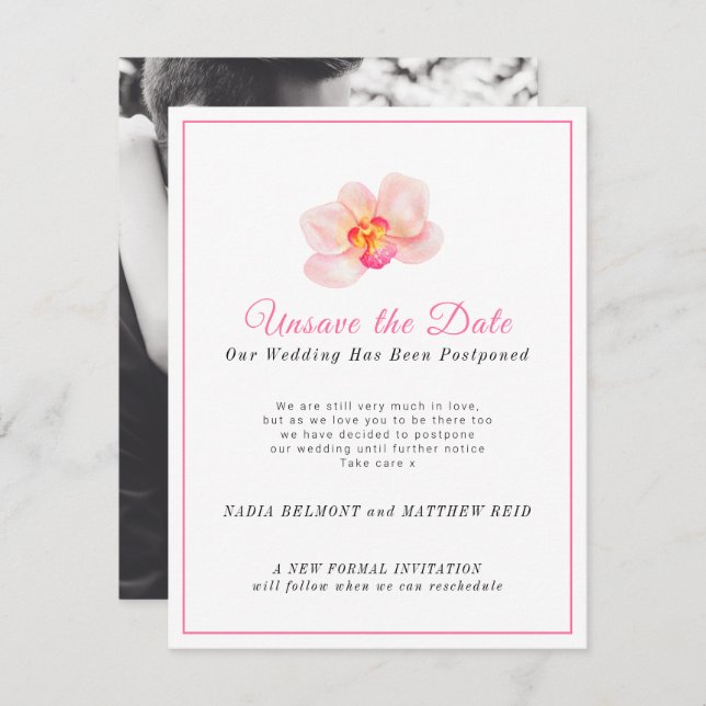 Reserve A Data Adiar a data do casamento, mudança de planos, adia (Frente/Verso)