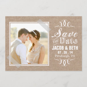 Reserve A Data Adicione seu próprio Burlap Rustic Fotográfico Sal