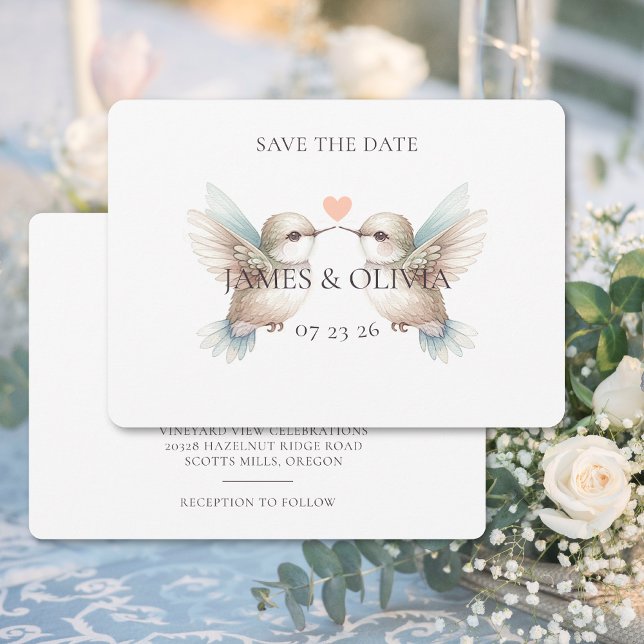 Reserve A Data Adorável Casamento Hummingbird Salve a Data (Adorable Wedding Hummingbird Save the Date (front and back))
