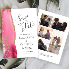 Reserve A Data Ágata Dourado Rosa Save the Date de 5 Fotos
