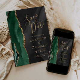 Reserve A Data Ágata Verde Esmeralda Dourado Preto Aquarela