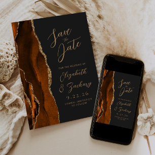 Reserve A Data Agate Burnt Orange Dourado Script Dark Casamento S