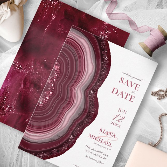 Reserve A Data Agate Geode Glitter Wedding Burgundy ID647 (Criador carregado)