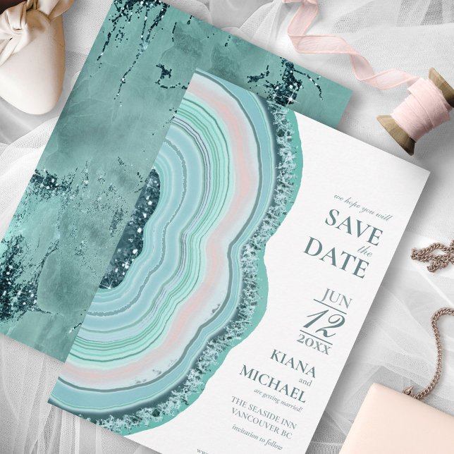 Reserve A Data Agate Geode Glitter Wedding Teal ID647 (Criador carregado)