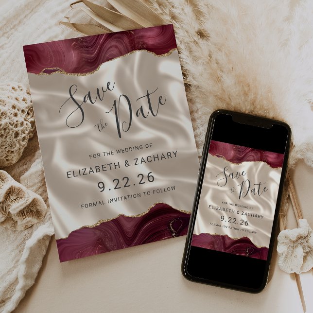 Reserve A Data Agato Dourado e Borgonha Ivory Silk Salvar a Data (Criador carregado)