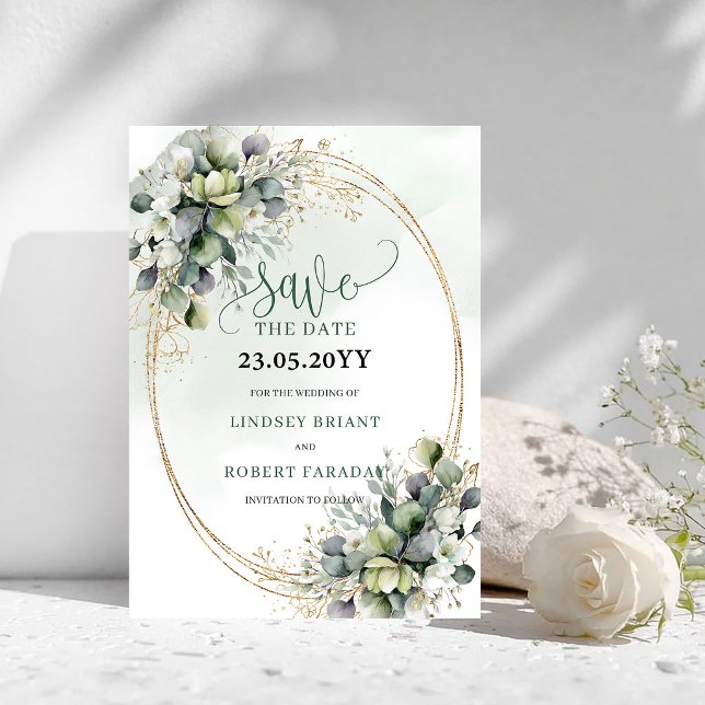 Reserve A Data Água Botânica Verde Branco em Aquarela Save The Da (Green White Botanical Watercolor Save The Date)
